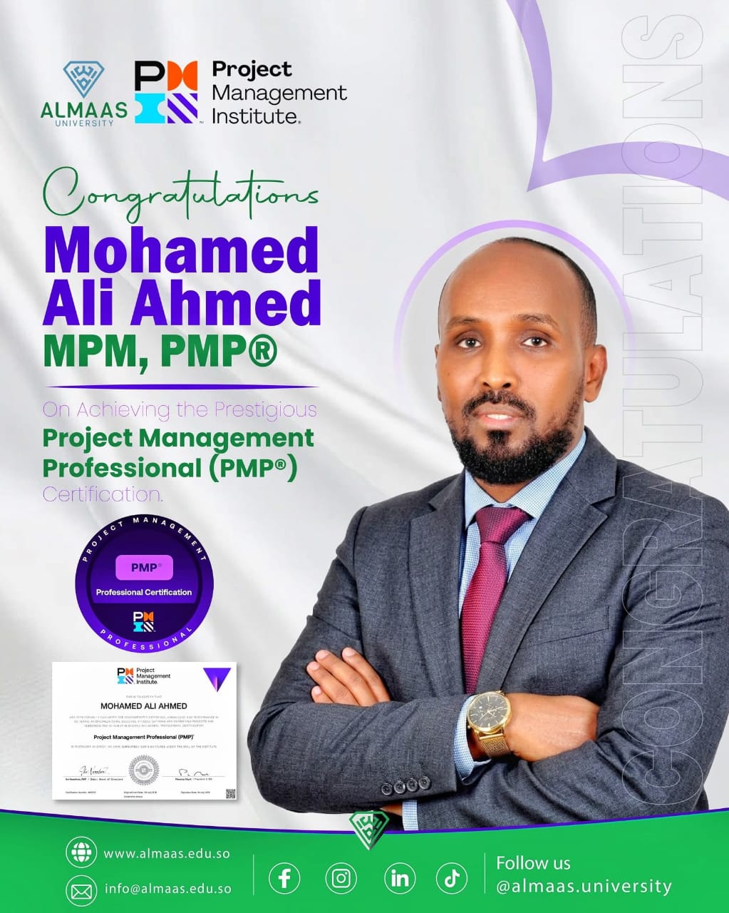 Congratulations to Mohamed Ali Ahmed on Earning PMP® Certification